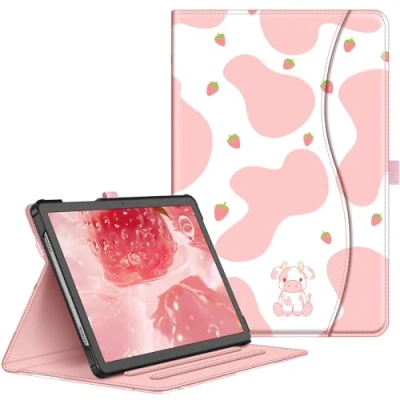 Afbeelding van FINTIE Hoesje voor Samsung Galaxy Tab A9 Plus / A9+ 11 Inch 2023 Model (SM X210/ X216/ X218), Smart Stand Cover met meerdere kijkhoeken en zak automatisch waken/slapen, aardbei koe