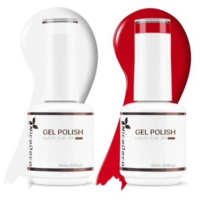 Afbeelding van Nicedeco Gel Nagellak Set Semi permanent Gellak UV LED Soak Off Wit Rode Duo Kleuren 2 x 15ML Gift 3