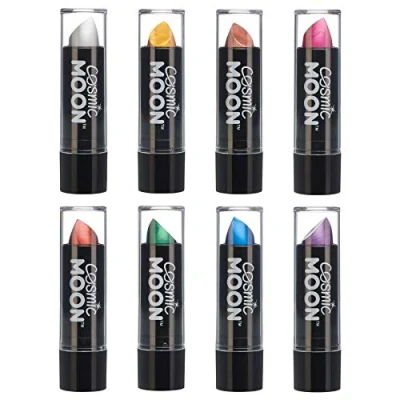 Afbeelding van Cosmic Moon Metallic lippenstift 5g Voor betoverende metalen lippen! Assortiment van 8 kleuren Inhoud: Zilver, Goud, Roségoud, Roze, Rood, Groen, Blauw, Paars