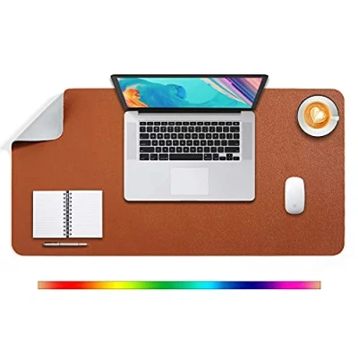 Afbeelding van DOBAOJIA Bureaulegger, Bureau Pad, Blotter, Schrijven Muis en Toetsenbord Uitgebreide Mat, Onderlegger XL, Dual Side Gebruik PU Leer 80 x 40cm (Bruin/Grijs)