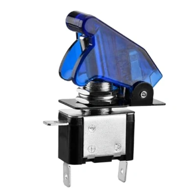 Afbeelding van Heschen Metalen tuimelschakelaar Flick Flip, 12 V 20 A, SPST, ON/OFF 2 posities, 3 polig, met waterdichte dop (transparant blauw)