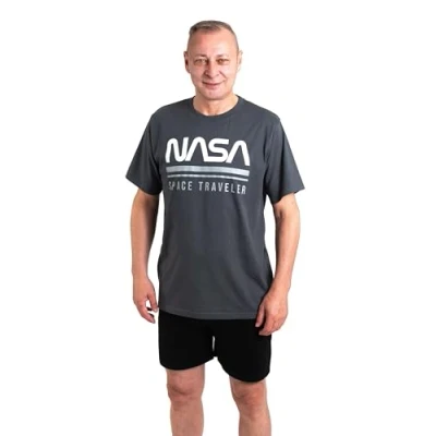 Afbeelding van NASA Pyjama voor mannen Space Traveler Set Korte Mouwen Top met Broek grijs, M