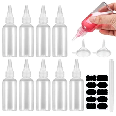 Afbeelding van Gaomoeny 10 stuks knijpflessen kunststof (5 100 ml, 5 60 ml), kleine knijpflessen, spuitflessen voor specerijen, koken, sauzen, met trechter, etiketten, balpen