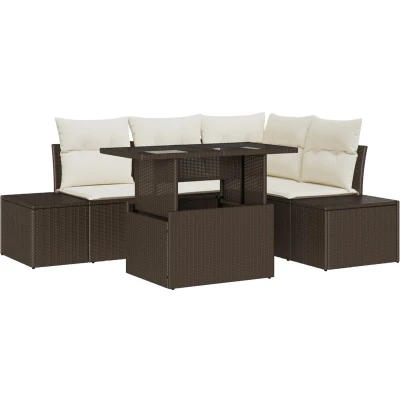 Afbeelding van vidaXL Tuin Sofa Set van 5 Bruin Rattan Rechthoekig
