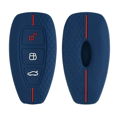 Afbeelding van kwmobile autosleutel hoesje geschikt voor Ford 3 knops Keyless Go hoes Siliconen behuizing Auto sleutel case met honingraat Sleuteletui in donkerblauw / rood