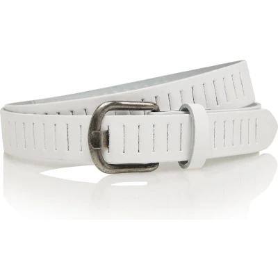 Afbeelding van Leren gleufjes riem wit 100% leer maat 85 totale lengte 100