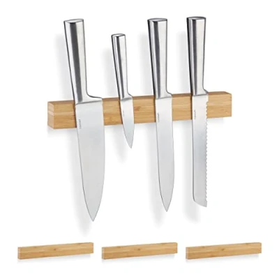 Afbeelding van Relaxdays Magneetstrip bamboe 30 cm magnetische messenhouder messenmagneet hout