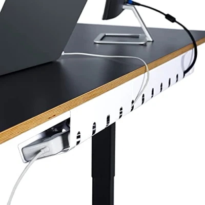 Afbeelding van PAMO kabelgoot bureau voor eenvoudige montage onder tafel I set van 2 met 6x klittenband kabelbinders organizer kantoor/home office goed doordachte kabelhouder (set 2, wit)
