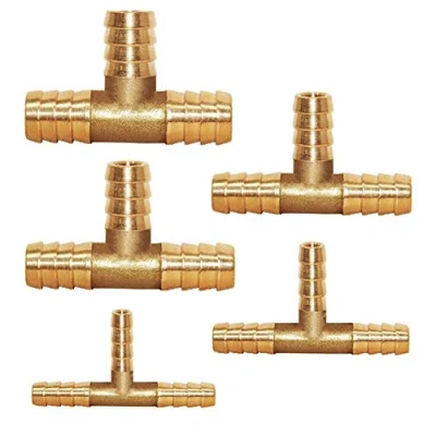 Afbeelding van YIXISI 5 Stuks 6/8/10/12/14 mm 3 weg T stuk Brandstofslang Prikkeldraad Connector, Messing Verbindingsslang Adapter, Slangpilaar voor Brandstoflucht, Water, Lucht, Gasolie
