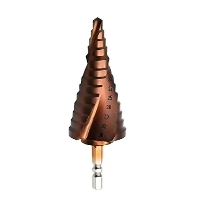 Afbeelding van Mengshen Large HSS M35 stap conusboor, 6 35 mm, kobalt, zeskantige schacht spiraalgroep, grote pagode, boorgat, boren, verzinkboren, snijden, vergroten, roestvrij staal, afschrikken, stalen plaat,
