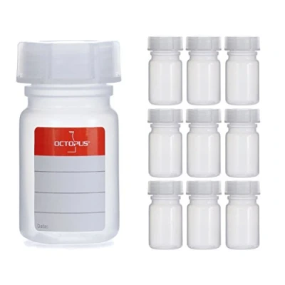 Afbeelding van Octopus 10x 50 ml flessen van LDPE met brede hals schroefdop, lege chemieflessen, laboratoriumflessen deksel als opbergvak voor laboratorium, keuken of hobby