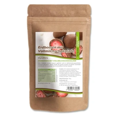 Afbeelding van Mynatura aardbeien, gevriesdroogd, in volle melkchocolade, omhuld door chocolade, muesli, snack, liet, zak (1 x 1000 g)