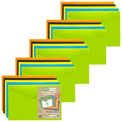 Afbeelding van eco A4+ 50% gerecycleerde kleuren drukknoppenportemonnees (25 stuks)