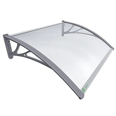 Afbeelding van VOUNOT Afdak voor toegangsdeur, luifeldak van polycarbonaat, robuuste deur, dak, bescherming tegen regen en uv stralen, transparant, 120 x 80 cm