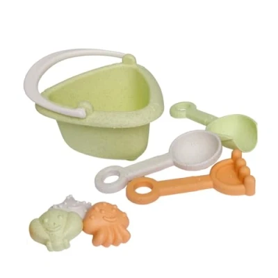 Afbeelding van alldoro 60175 Mijn eerste zandspeelgoed, 7 delig, strandspeelgoed met emmer, schep, hark, lepel en 3 zandvormpjes, emmerset delen van kunststof tarwestro mix, voor kinderen vanaf 18 maanden
