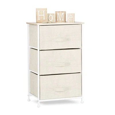 Afbeelding van Relaxdays ladekast, met 3 stoffen lades, metaal en hout, ladeblok, commode, ladesysteem, HxBxD: 73 x 45 30 cm, beige
