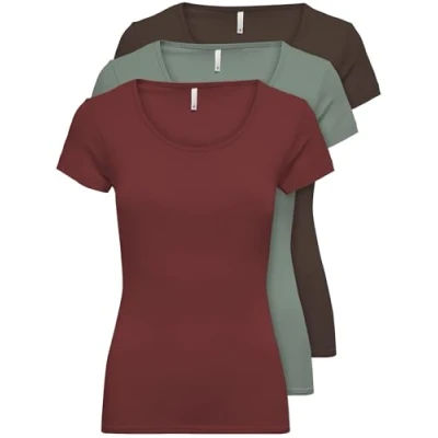 Afbeelding van ONLY Set van 3 dames T shirts zwart of wit korte mouwen lang basic zomer XS S M L XL 15209153, Kleur Mix 9,