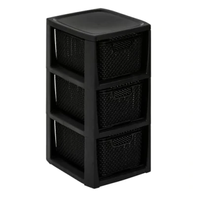 Afbeelding van BranQ Home essential Plank in rotan design, BPA vrije kunststof PP, zwart, 29,5 x 24 48,7 cm, 3 manden