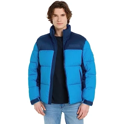 Afbeelding van Tommy Hilfiger heren New York puffer jack met logo en ritszakken in de kleur Blauw, maat: L