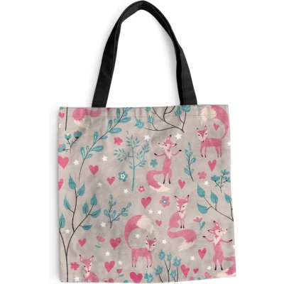 Afbeelding van Schoudertas Strandtas Shopper Vos Patroon Liefde 45x45 cm Katoenen tas