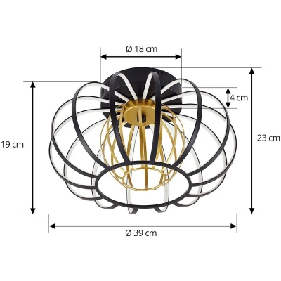 Afbeelding van Lucande LED plafondlamp met dimmer 1licht IJzer, polycarbonaat H: 23 cm zwart, goud Inclusief lichtbron