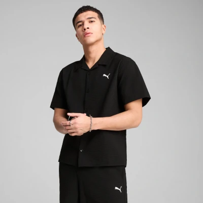 Afbeelding van Puma, Mannen, Sportief shirt, WARDROBE ESS Seersucker Relaxed Overhemd WV (L), Zwart, L