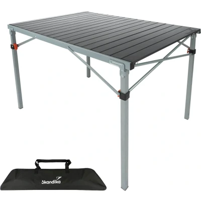 Afbeelding van Skandika Maikku Aluminium klaptafel Inklapbare tafel Vouwtafel campingtafel voor 6 personen, 80 kg draagvermogen, 107 x 70 cm, waterdicht, inklapbaar, licht, oprolbaar tafelblad camping, tuin, vissen grijs