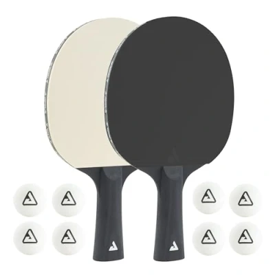 Afbeelding van JOOLA Colorato 54817 Tafeltennisset, bestaande uit 2 tafeltennisbatjes, 8 tafeltennisballen, ideaal voor gezinnen en vrijetijdssporten, zwart wit, eenheidsmaat
