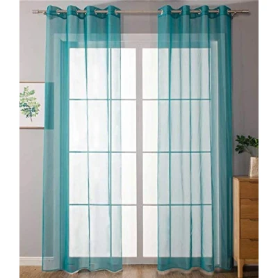 Afbeelding van Set van 2 ooggordijnen, transparant, uni« gordijn, H x B 225 140 cm, turquoise, vitrage, inslagringen, loodband sluiting, woonkamer, 20332 cn2