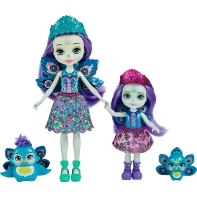 Afbeelding van ​Enchantimals Patter en Piera Pauw, Zusjes, Poppen (ca. 15 cm ca. 10 cm) 2 dierenfiguren, rok (die aan uit kan) accessoires, geweldig cadeau voor kinderen vanaf 3 jaar, HCF83