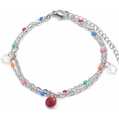 Afbeelding van Armband Dames Gelaagd Kralen RVS Lengte 17 21 cm Zilverkleurig