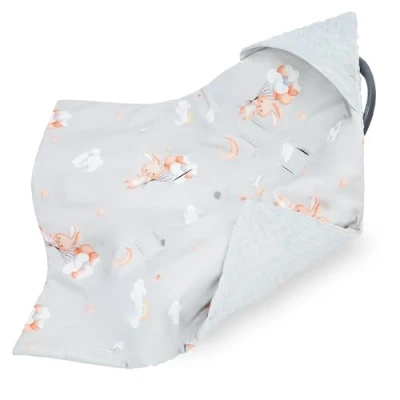 Afbeelding van Wikkeldeken draagdoek kinderwagen 90 x cm universele babydeken voor buggy babyzitje autostoeltje Hele jaar katoen minky Konijn