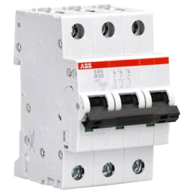 Afbeelding van Abb s203 installatieautomaat 3p b karakteristiek 50a iec en 60898 1 6 ka iec60947 2 10 3 modulen breedte 52 5mm 2cds253001r0505
