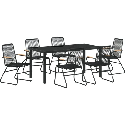 Afbeelding van vidaXL 7 delige tuindining set zwart PVC rattan