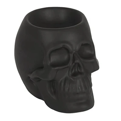 Afbeelding van Spooky zwarte keramische schedel oliebrander 10 cm x (1 stuk) luxueus ontwerp, premium materiaal, aromatherapie accessoire ideaal voor thuis en kantoordecoratie