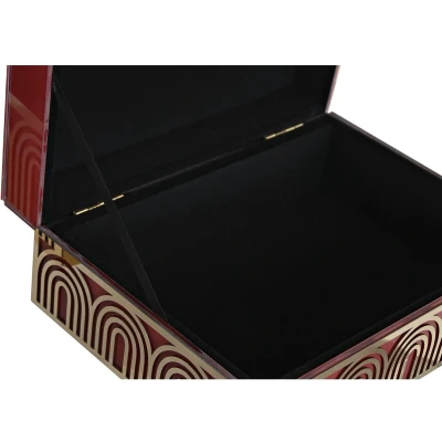 Afbeelding van Doos Juwelenkistje DKD Home Decor Metaal Kristal Rood Gouden Hout MDF 25 x 18 10 cm (2 Stuks)