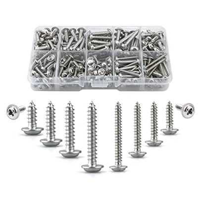 Afbeelding van M3, M4 Zelftappende Schroeven Metaal Met Wasmachines, 280 PCs Pan Head Roestvrij Staal Boren Houtschroef Assortimentkit, 10 Types (8/10/12/16/20/25mm), Ronde Verzonken Machine Schroefbevestigingen (Zilver)