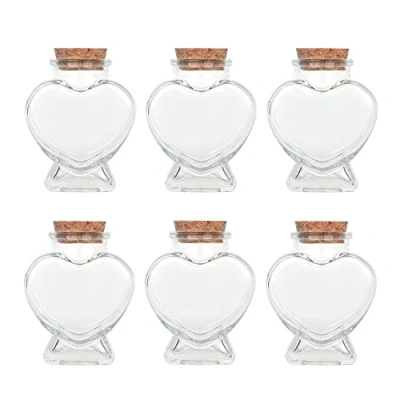 Afbeelding van Magic Season Decoratieve glazen flessen met kurkstop (80 ml hartvormige flessen/6 stuks)