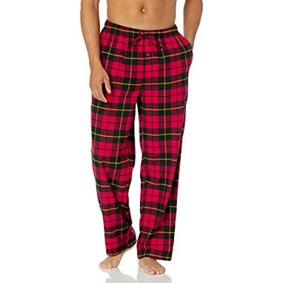 Afbeelding van Amazon Essentials Men&#039;s Flanellen pyjamabroek (verkrijgbaar in grote en lange maten), Zwart Rood Geruit, M