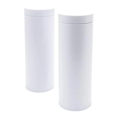 Afbeelding van Dosenritter 2 x rond koffiepadblik/bewaarblik, aromabestendig gemaakt van metaal voor 200g Earl Grey per stuk, ca. 20 koffiepads 7 cm (H,ø) ook ideaal als eiwit of theeblik (wit)