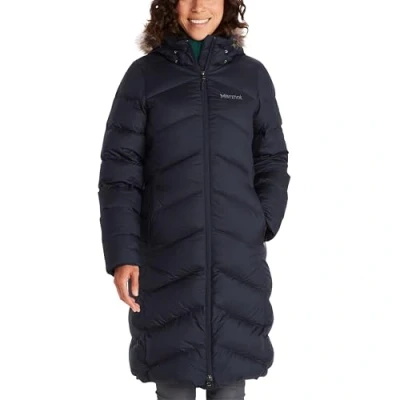 Afbeelding van Marmot Dames Wm&#039;s Montreaux Coat, Lichte donsjas, 700s Fill Power, warme parka, stijlvolle winterjas, waterafstotend, winddicht, Midnight Navy, L