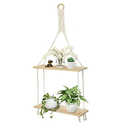 Afbeelding van Afuly Opknoping Drijvende Plank Hout Opslag Keuken Muur Macrame boho Decor Geschenken