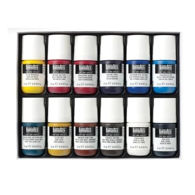 Afbeelding van Liquitex 3699321 Soft Body acrylverf met hoogwaardige pigmenten, hoge kleurbriljantie, lichtecht, dekkend, waterbestendig en milieuvriendelijk, acrylset 12 kleuren in 22ml Essentials