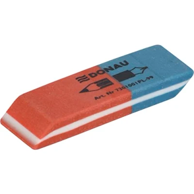 Afbeelding van DONAU 7301001 99/2B gum, 2 stuks, kleur: blauw/rood, gum voor potloden en balpennen, van hoogwaardig rubber, aan beide zijden bruikbaar, 57 x 19 8 mm