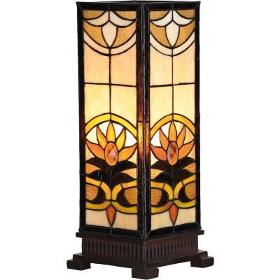 Afbeelding van LumiLamp Tiffany Tafellamp 18x18x45 cm Beige Bruin Glas Vierkant Bureaulamp