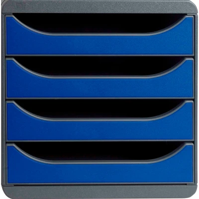 Afbeelding van Exacompta ref. 310703D Ladebox Bureau kantoor BIG BOX met 4 laden voor A4+ documenten Afmetingen: Diepte 34,70 x Breedte 27,80 Hoogte 26,70cm Zwart/Royaalblauw