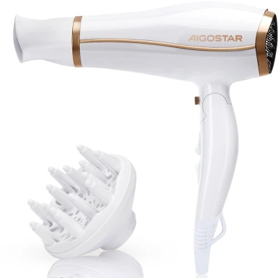 Afbeelding van Aigostar Luna 32QUN Föhn met diffuser en blaasmond Haardroger Inklapbaar 3 Standen 2200W Wit