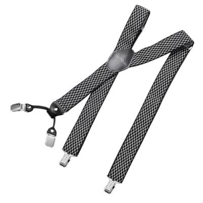 Afbeelding van DonDon brede bretels 3,5 cm 4 Y vormige leren clips elastisch en in lengte verstelbaar Patroon zwart wit