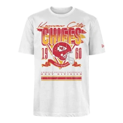 Afbeelding van KANSAS CITY CHIEFS New Era Cap NFL Oversized T shirt Screent Print Distressed Team Graphic Wit Unisex