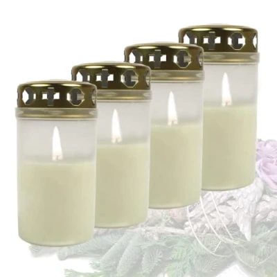 Afbeelding van Candelo Set van 4 premium grafkaarsen nr. 3 met deksel witte dagverdeler 72 uur rouwlicht kaars voor begraafplaats begraafplaatskaars, graflichtbrander